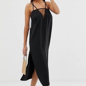 Black Sheer Detail Sleeveless Midi Dress